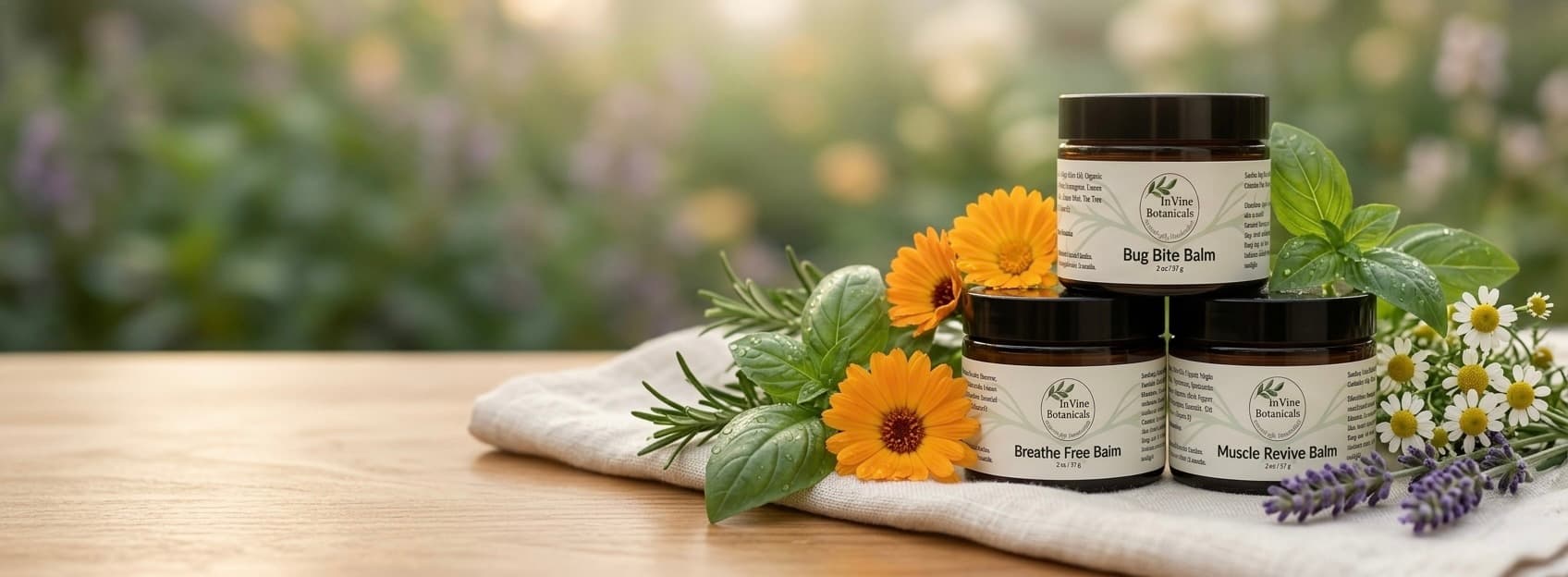 InVine Botanicals trio of whole-herb infusion balms grown and crafted in Florida